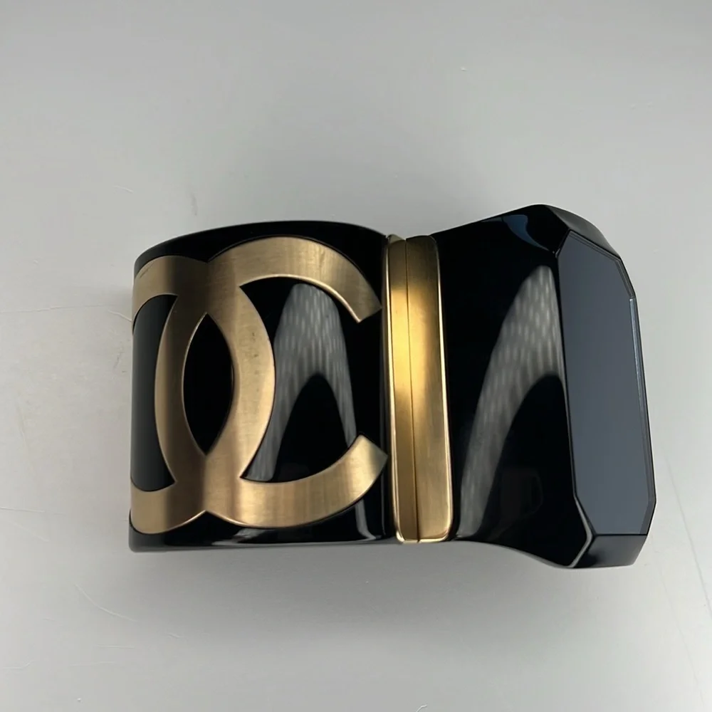 Chanel Black Enamel and Gold Metal CC Cuff!